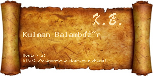 Kulman Balambér névjegykártya